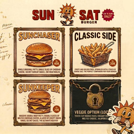 Sun•Sat Burger menu — July 2026
